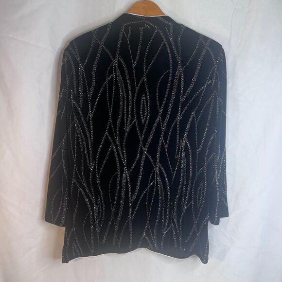 Alex Evenings Black Beaded Vneck Cocktail Evening Dressy Cardigan Jacket Size XL - Picture 2 of 9